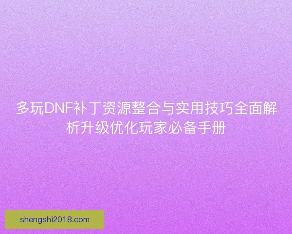 多玩DNF补丁资源整合与实用技巧全面解析升级优化玩家必备手册